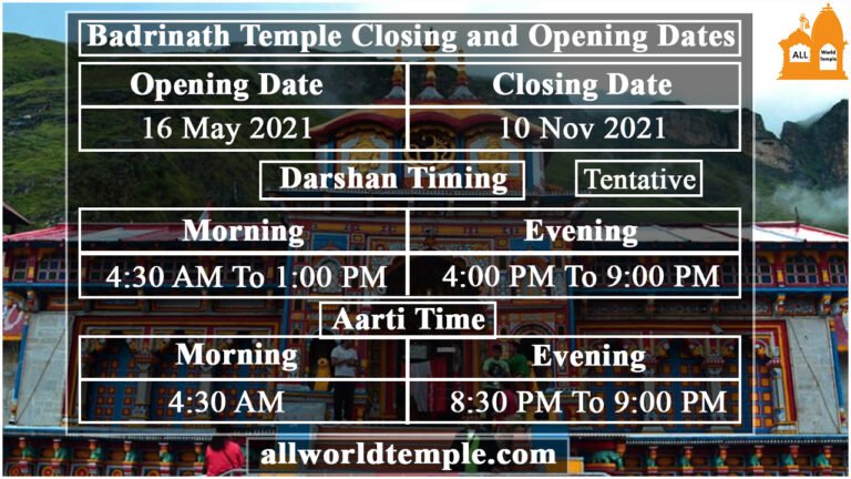 Badrinath Temple Closing and Opening Dates and Darshan Timing - info 2025